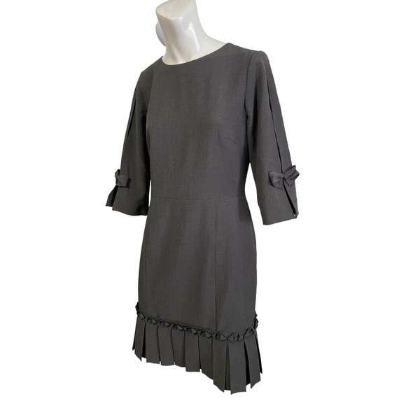 Tahari Bow & Pleated Crepe Sheath Dress by Arthur S. Levine ASL Gray 4P - Picture 4 of 13